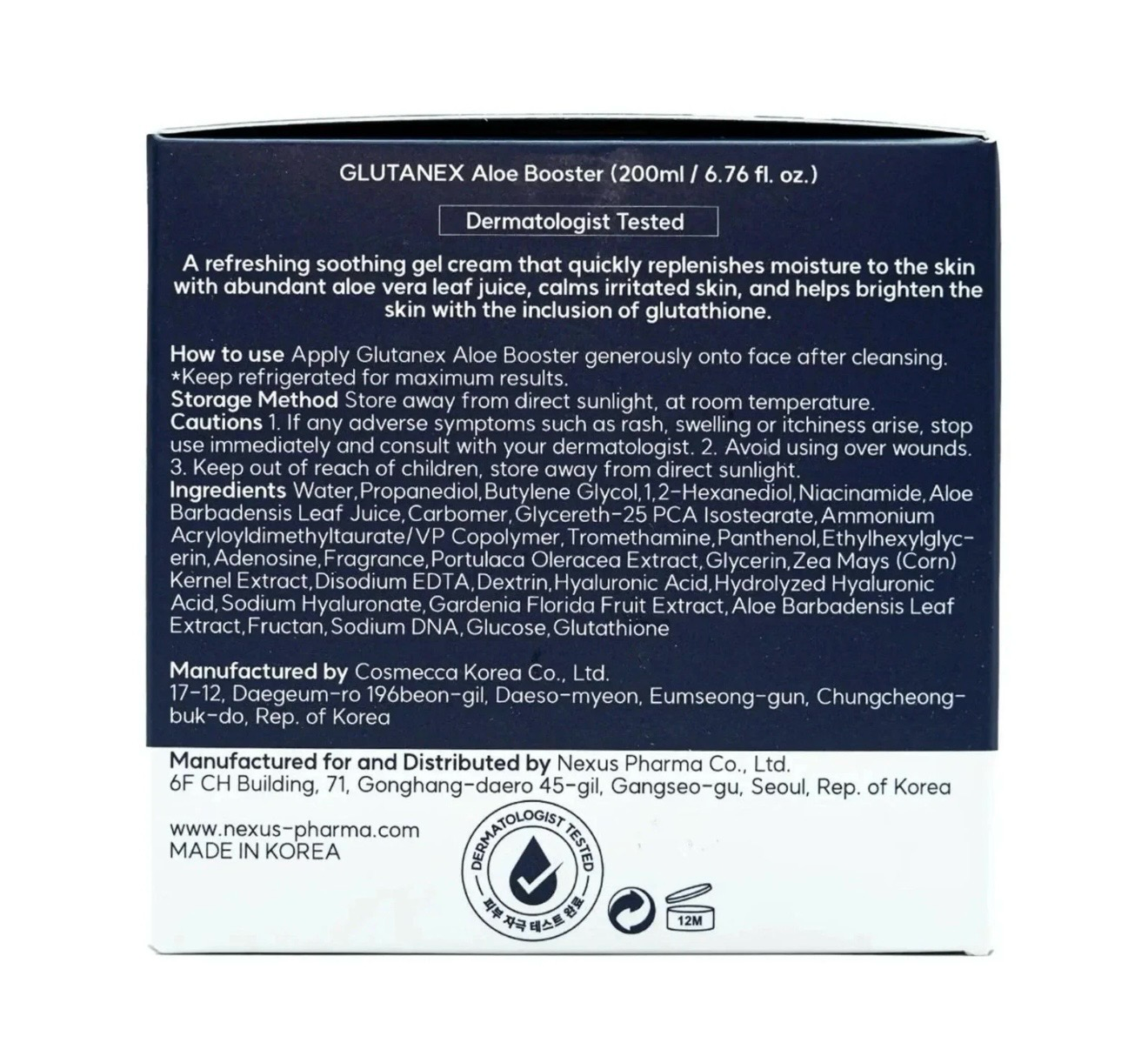 Glutatex Acne Eradicator label with product instructions and ingredient text on a white package