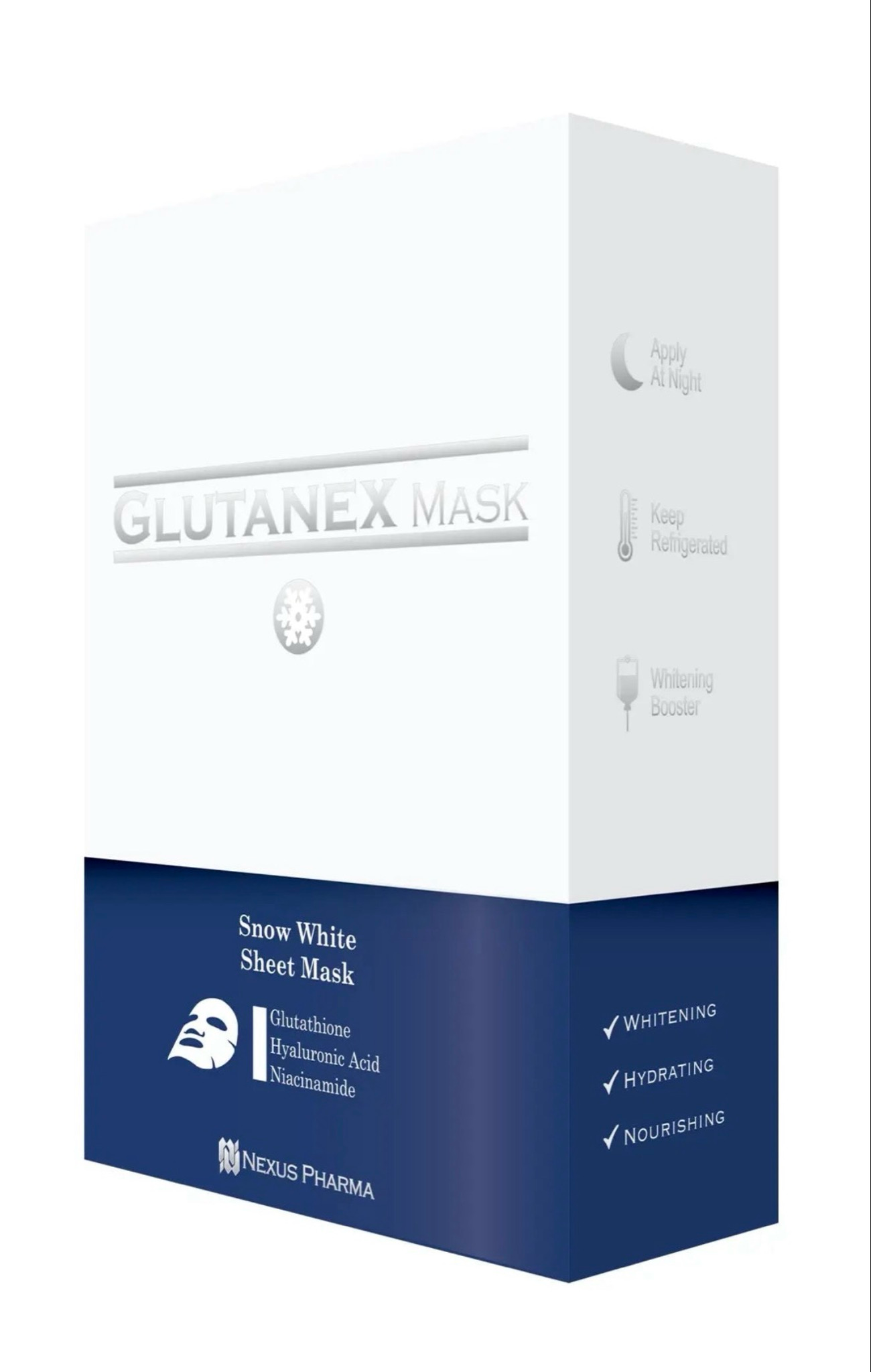 White and navy box labeled “Glutamax” standing upright on a plain background
