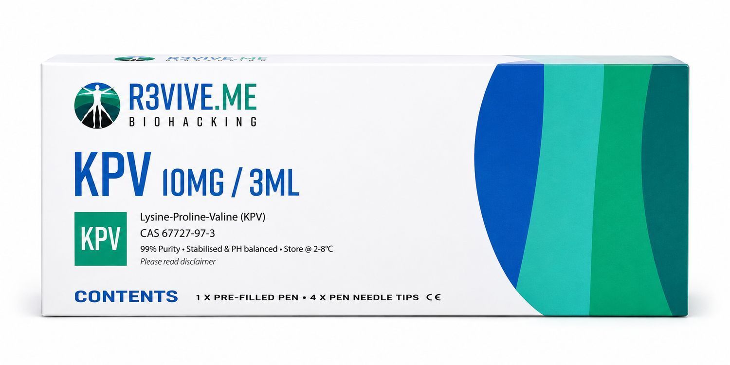 KPV 10MG/3ML medication box with white, green, and blue packaging