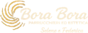 Logo per il salone di bellezza e parrucchiere Bora Bora. Presenta un'onda stilizzata e la scritta "Bora Bora".