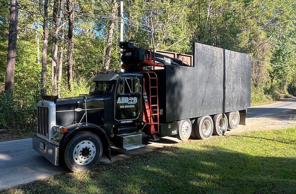 A black semi truck is parked on the side of a road. A black semi truck is parked on the side of a road.