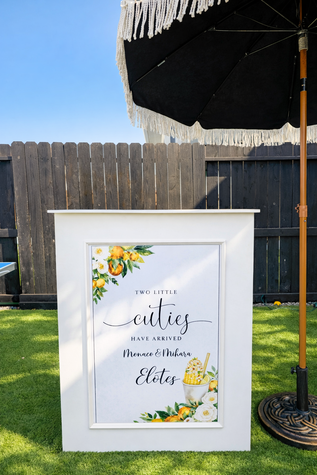 A white wooden stand with a 