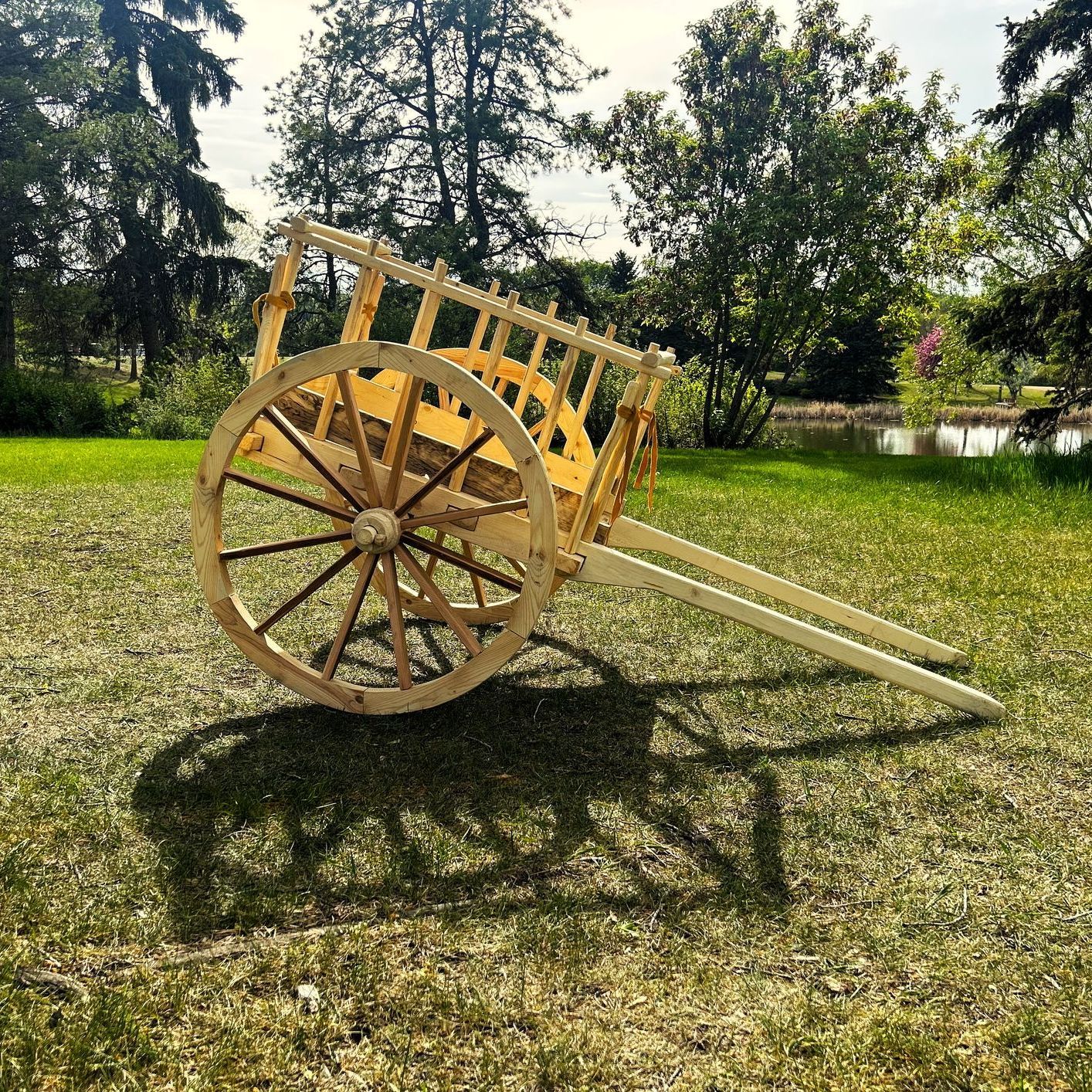 Handcrafted half-size Red River Cart built for educational and cultural learning in St.Albert AB