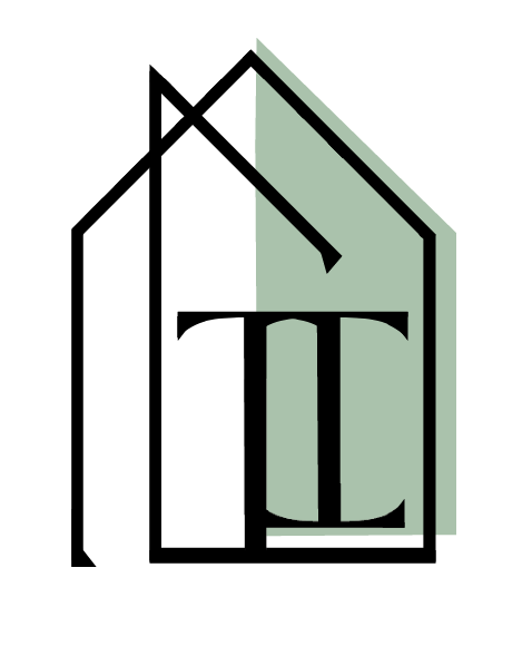 Black outlined house with overlapping letters 