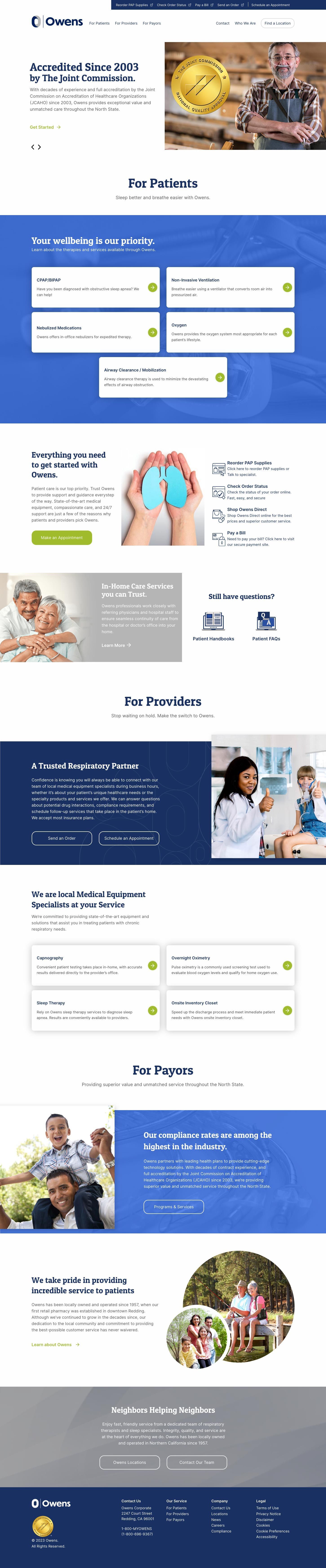 Owens Healthcare website home page snapshot