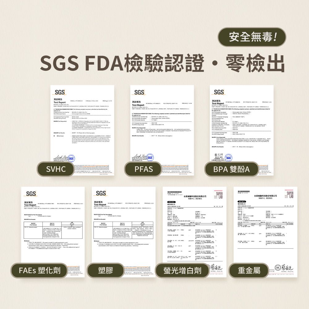 Virnova 竹好吸的竹纖維紙吸管 SGS 檢驗報告，常見有害物質與塑膠成分檢驗零檢出