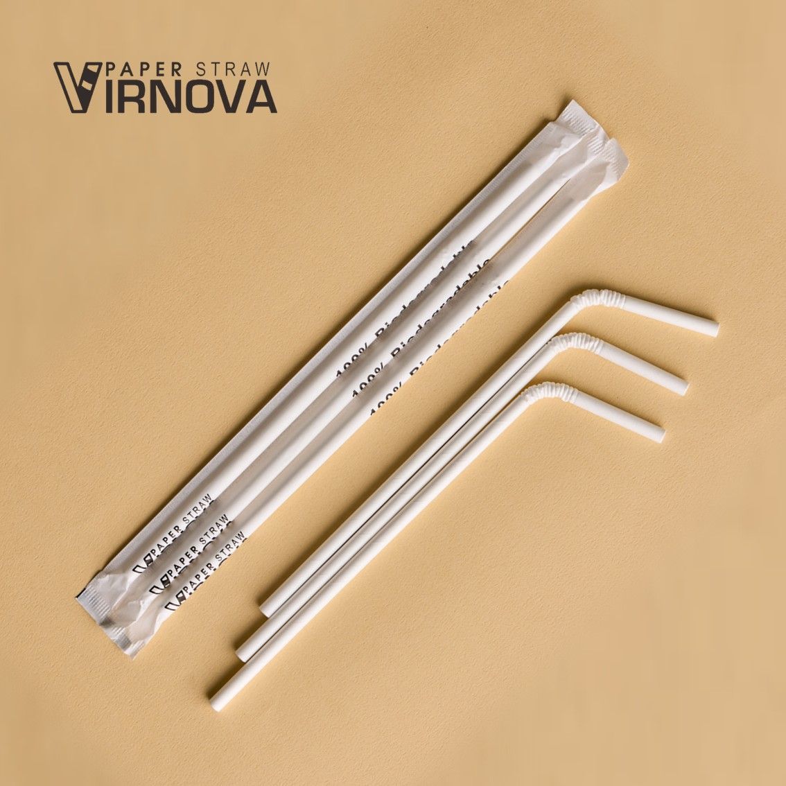 Virnova 竹好吸 6x235mm 白色平口獨立紙包可彎竹纖維紙吸管商品展示圖