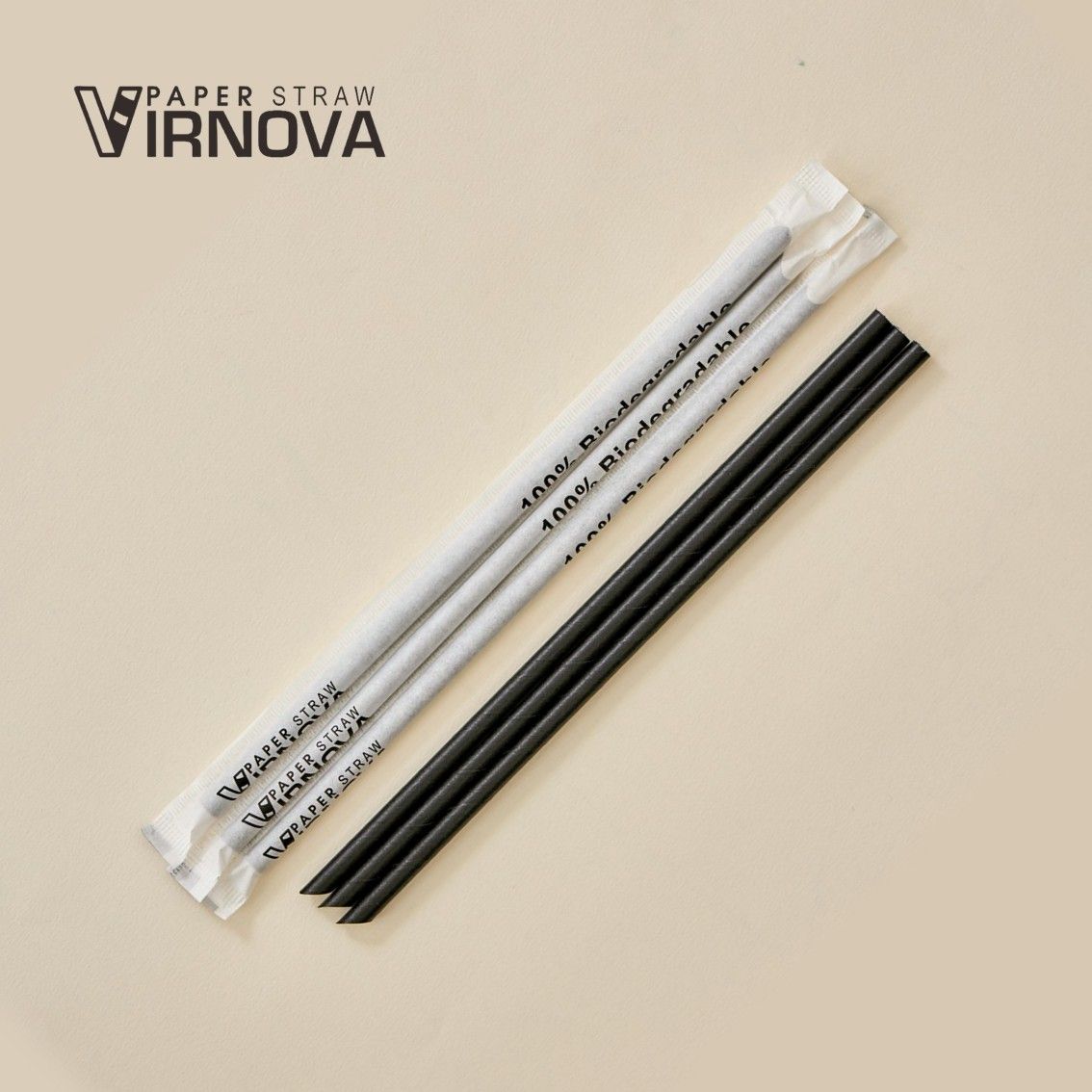 Virnova 竹好吸 6x220mm 黑色斜口獨立紙包竹纖維紙吸管商品展示圖