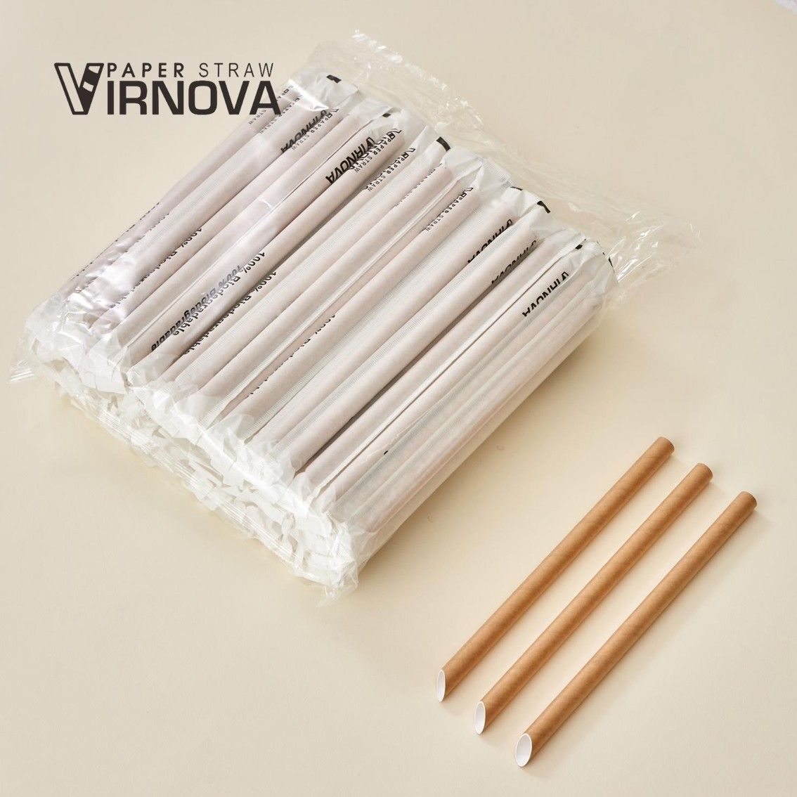 Virnova 竹好吸 12x220mm 棕色斜口獨立紙包竹纖維紙吸管商品展示圖