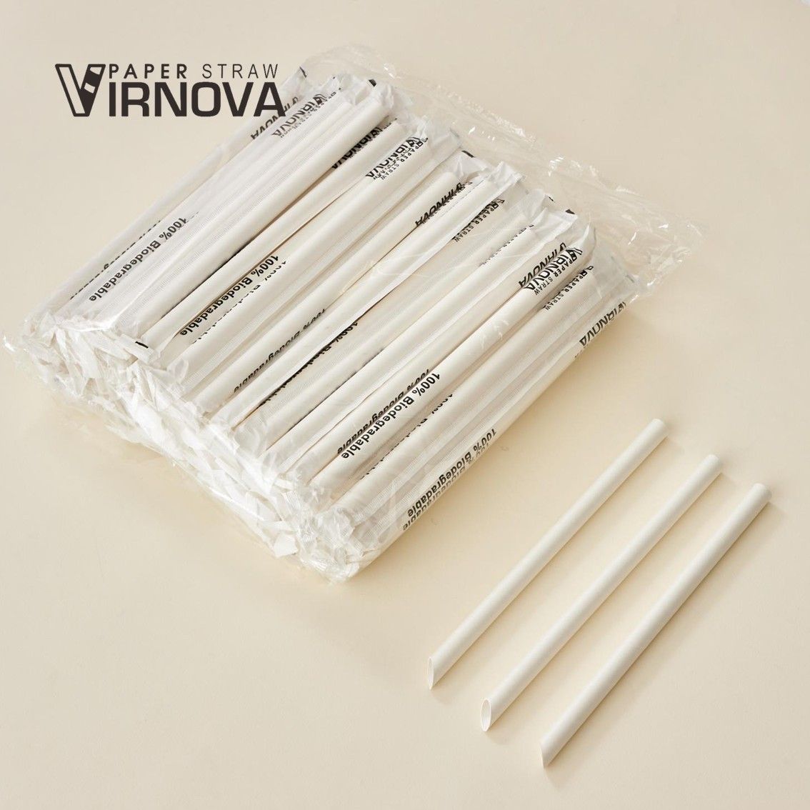Virnova 竹好吸 12x220mm 白色斜口獨立紙包竹纖維紙吸管商品展示圖