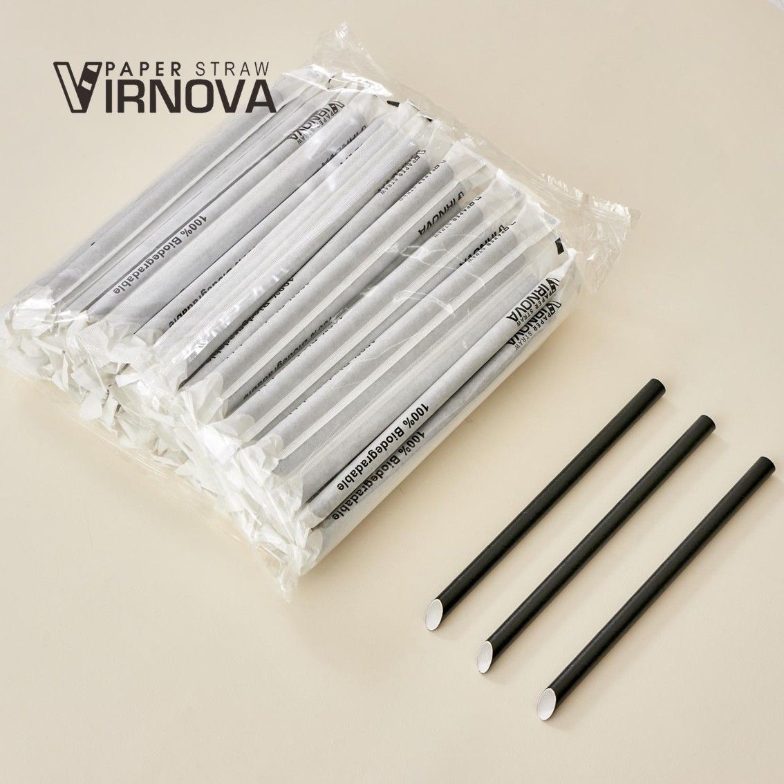 Virnova 竹好吸 12x220mm 黑色斜口獨立紙包竹纖維紙吸管商品展示圖