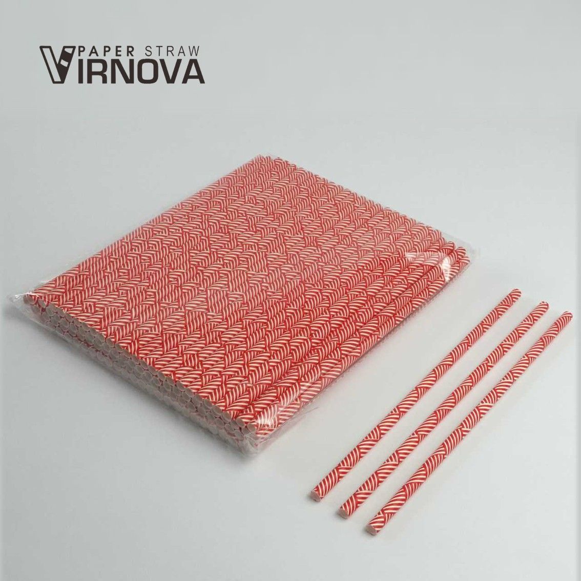 Virnova 竹好吸 6x195mm 紅色條紋平口裸包竹纖維紙吸管商品展示圖