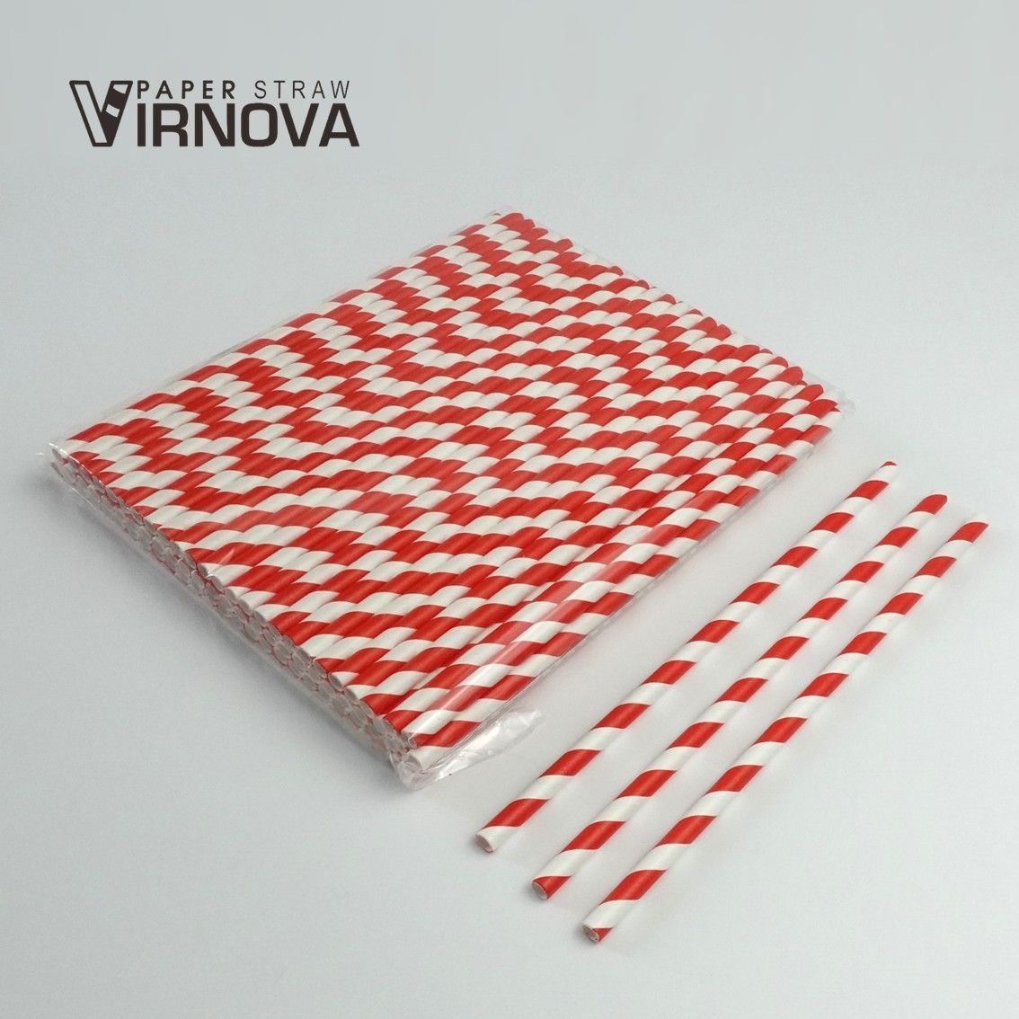 Virnova 竹好吸 6x195mm 紅白螺紋平口裸包竹纖維紙吸管商品展示圖