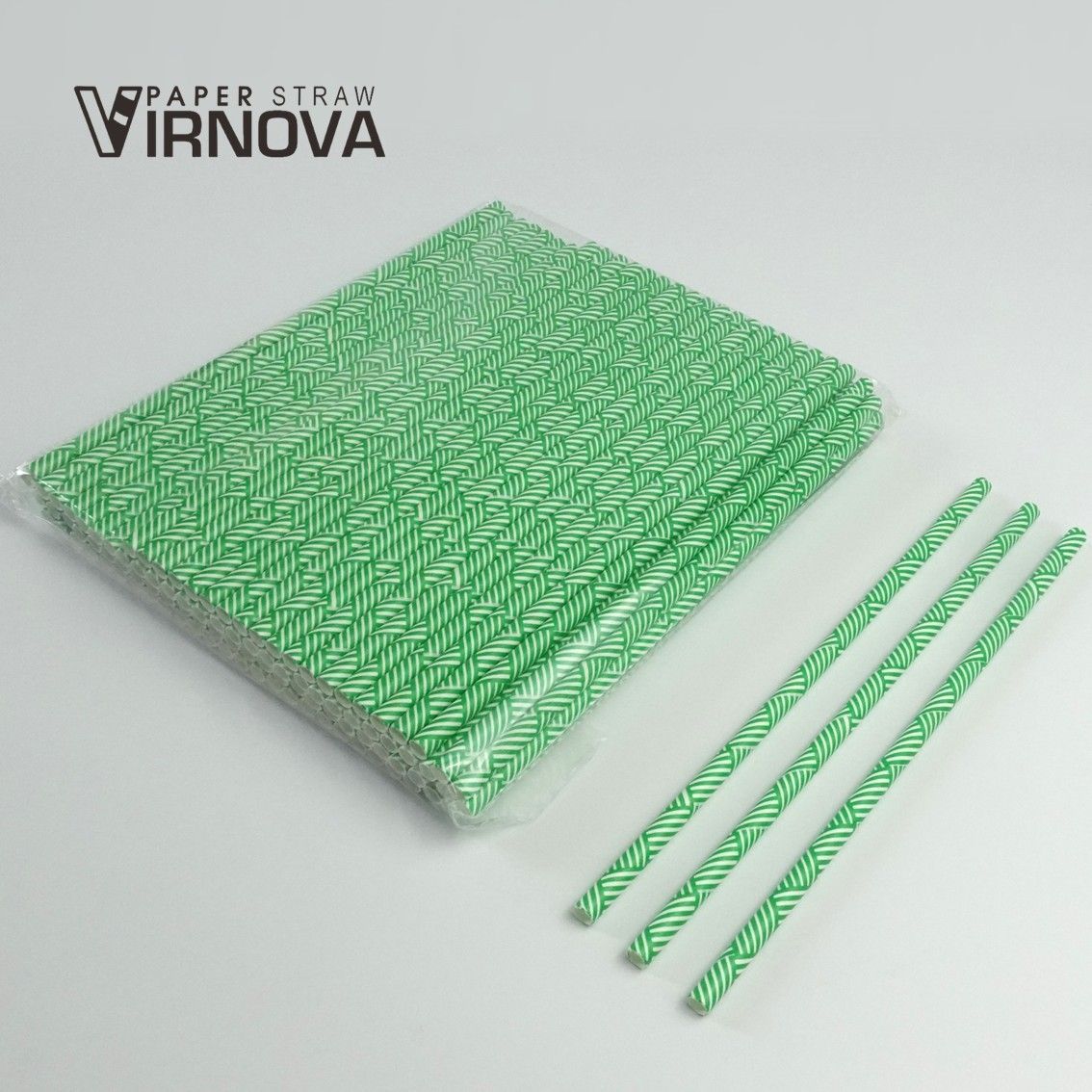 Virnova 竹好吸 6x195mm 綠色條紋平口裸包竹纖維紙吸管商品展示圖