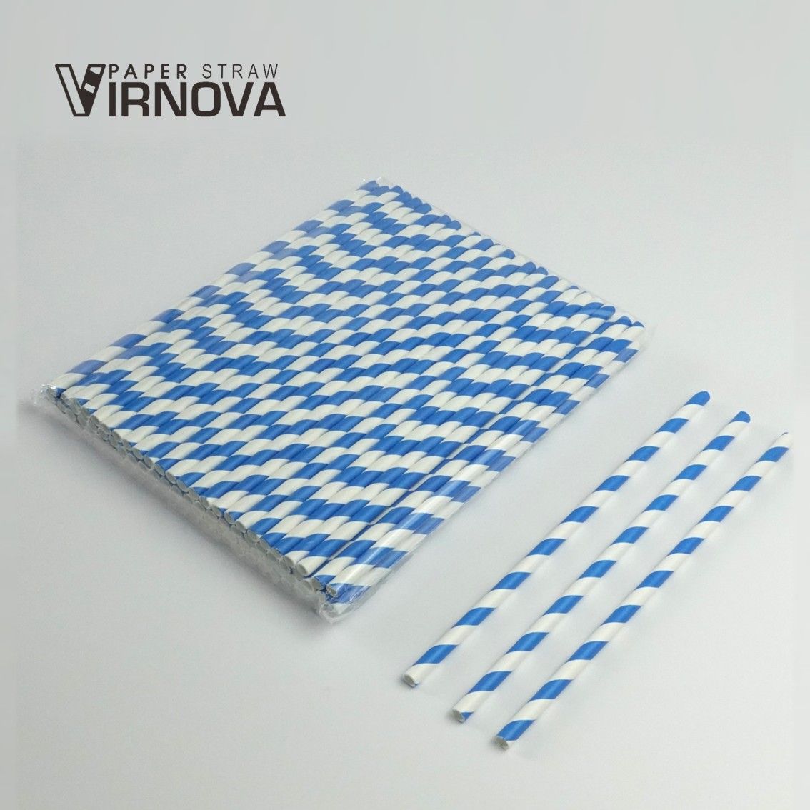 Virnova 竹好吸 6x195mm 藍白螺紋平口裸包竹纖維紙吸管商品展示圖