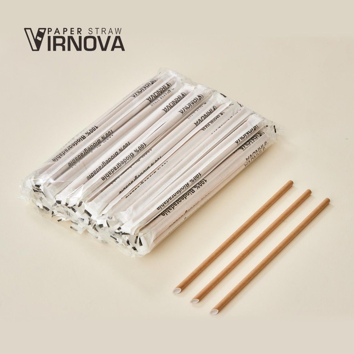 Virnova 竹好吸 6x220mm 棕色斜口獨立紙包竹纖維紙吸管商品展示圖