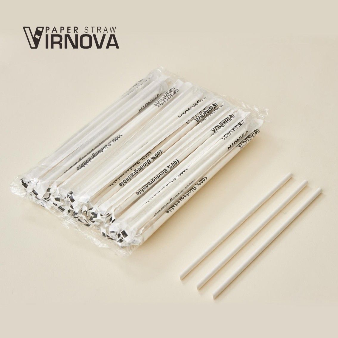 Virnova 竹好吸 6x220mm 白色斜口獨立紙包竹纖維紙吸管商品展示圖