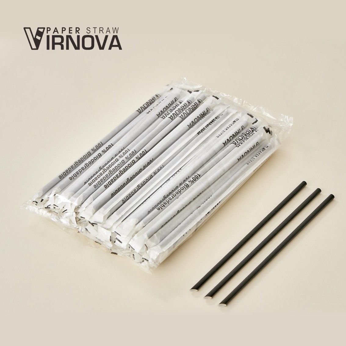 Virnova 竹好吸 6x220mm 黑色斜口獨立紙包竹纖維紙吸管商品展示圖