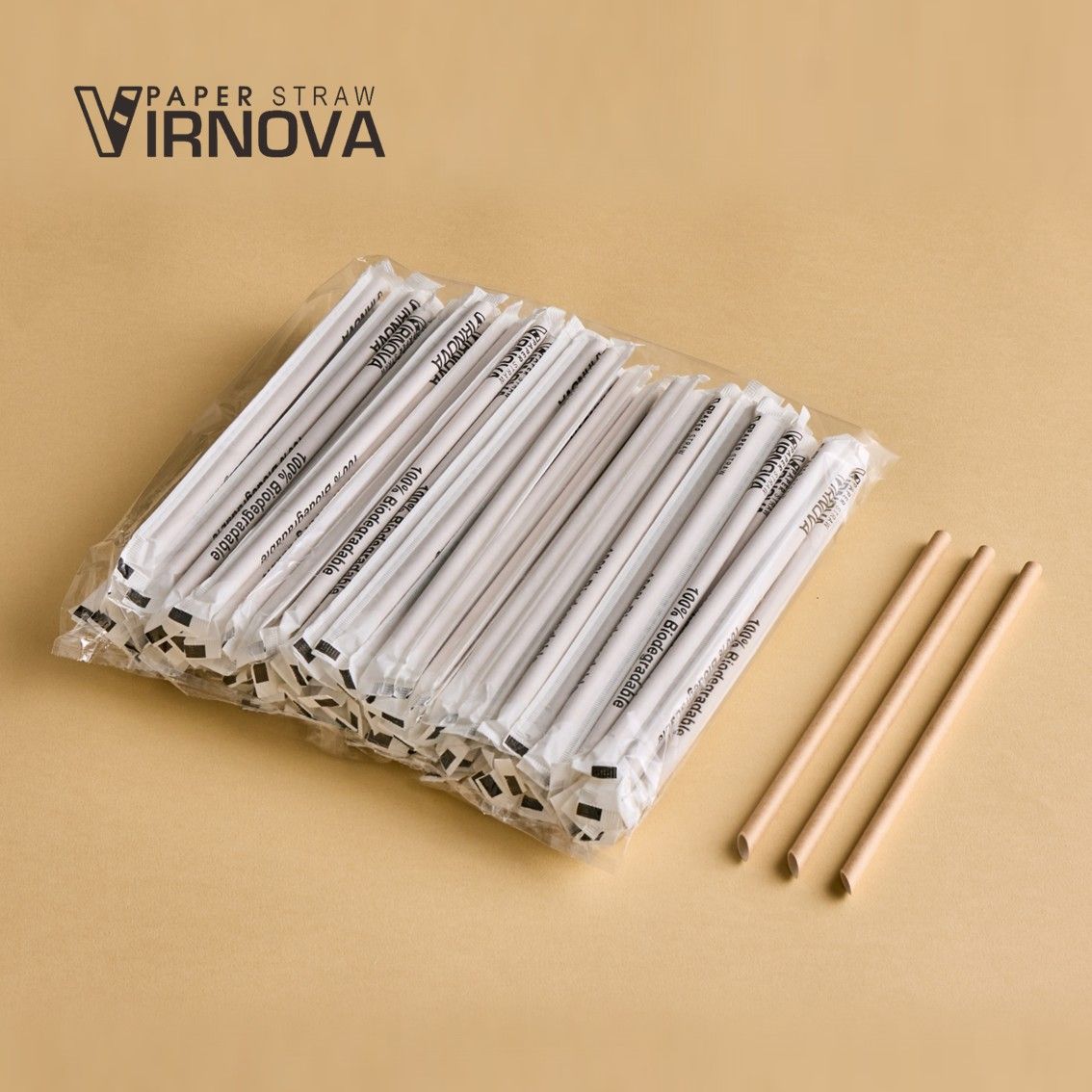 Virnova 竹好吸 8x220mm 棕色斜口獨立紙包竹纖維紙吸管商品展示圖