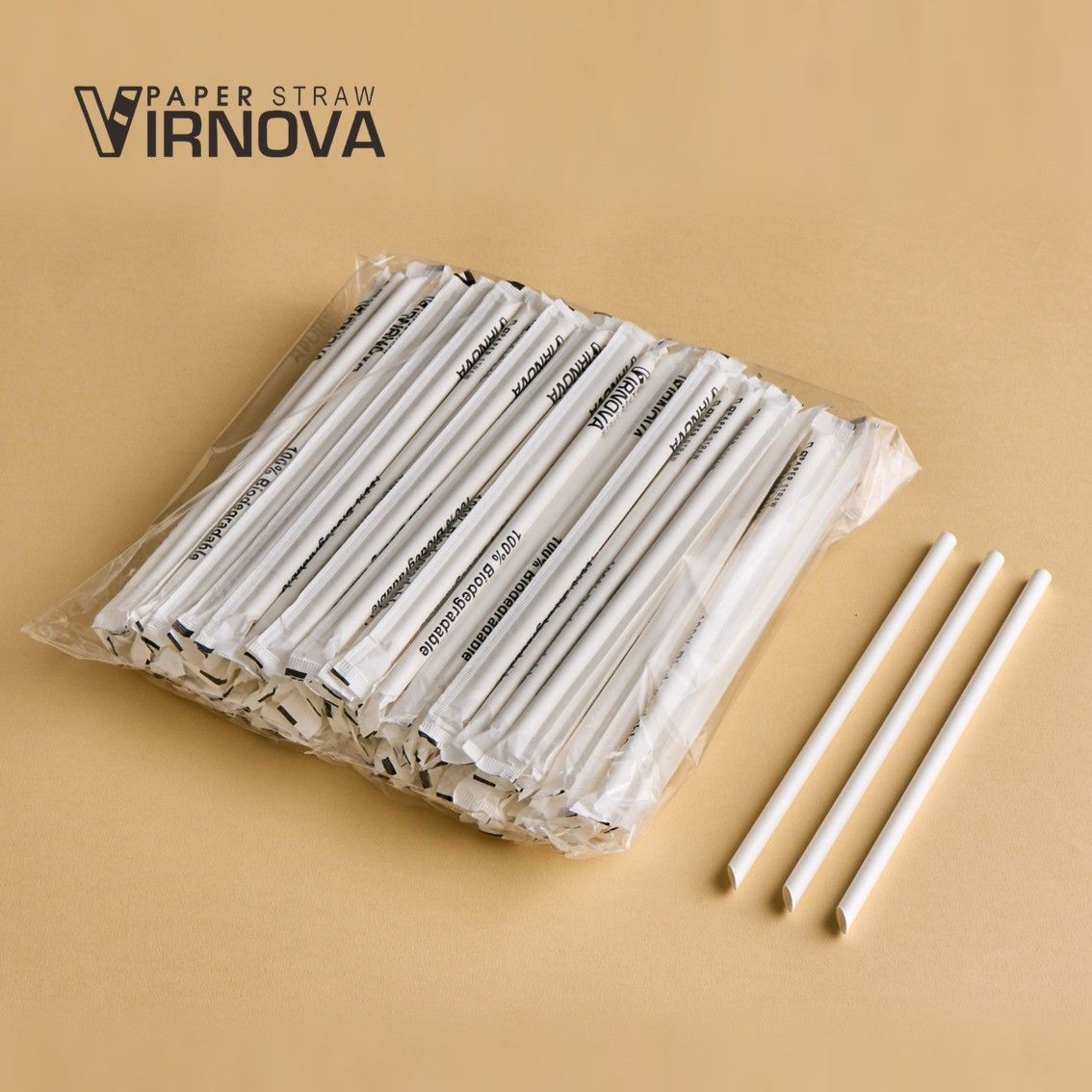 Virnova 竹好吸 8x220mm 白色斜口獨立紙包竹纖維紙吸管商品展示圖