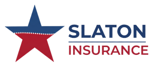 Slaton Insurance logo with red and blue star graphic and text