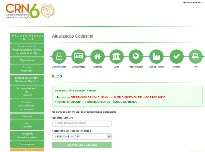 Uma captura de tela de um site que diz crn6 nele