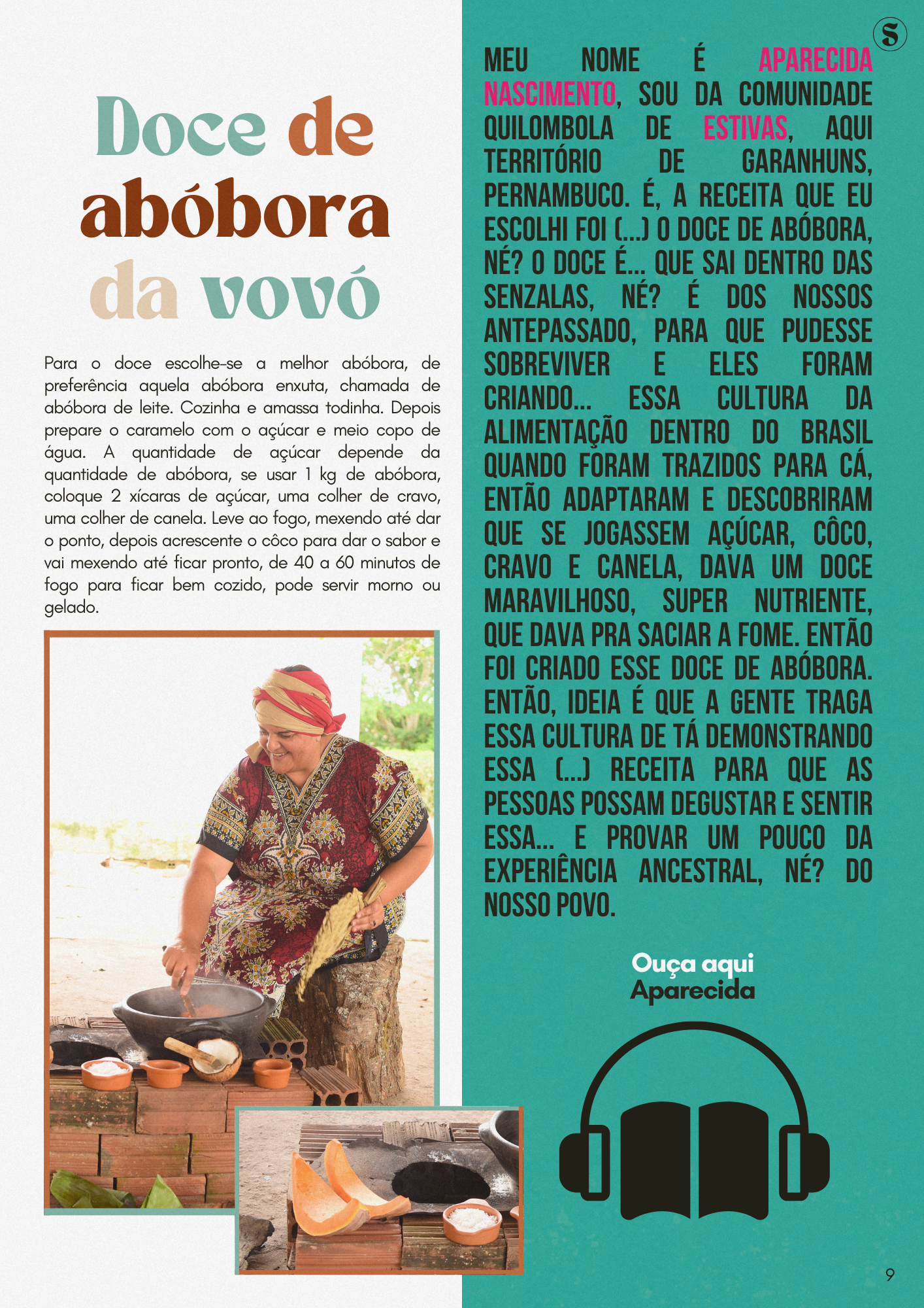 Um artigo de jornal em uma língua estrangeira sobre uma mulher cozinhando