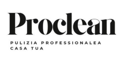 Logo Proclean con testo nero e slogan “pulizia professionale casa tua” su sfondo bianco