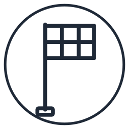 Black outline flag icon inside a circle, with a small base and grid pattern on the flag.