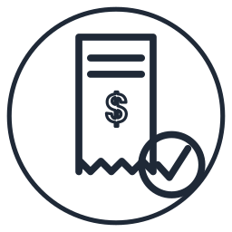 Receipt with dollar sign and checkmark inside a circle icon