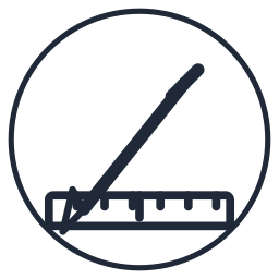 Dark blue ruler with a diagonal pencil inside a circle icon