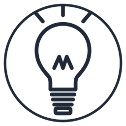 Outlined light bulb icon inside a circle on a white background
