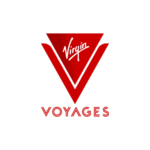 Virgin Voyages logo: Red V-shaped design with 