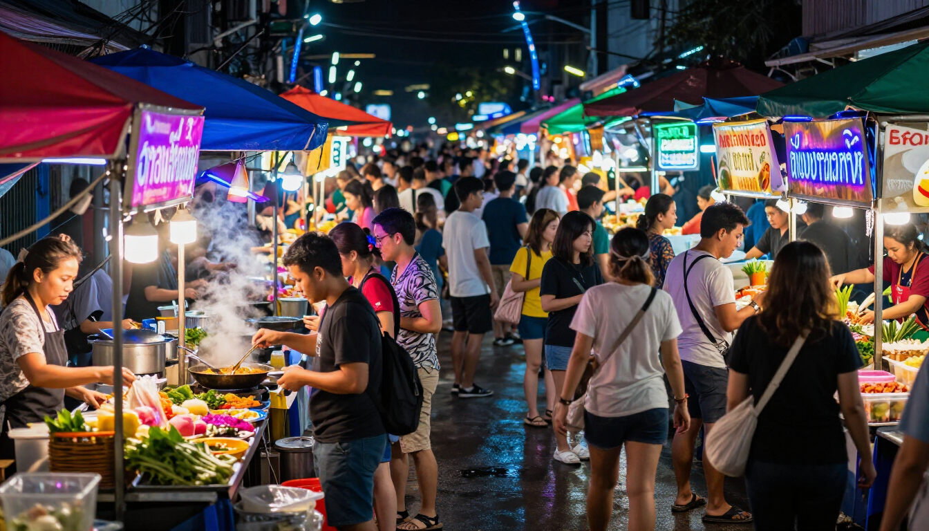 Busy Thai street food market