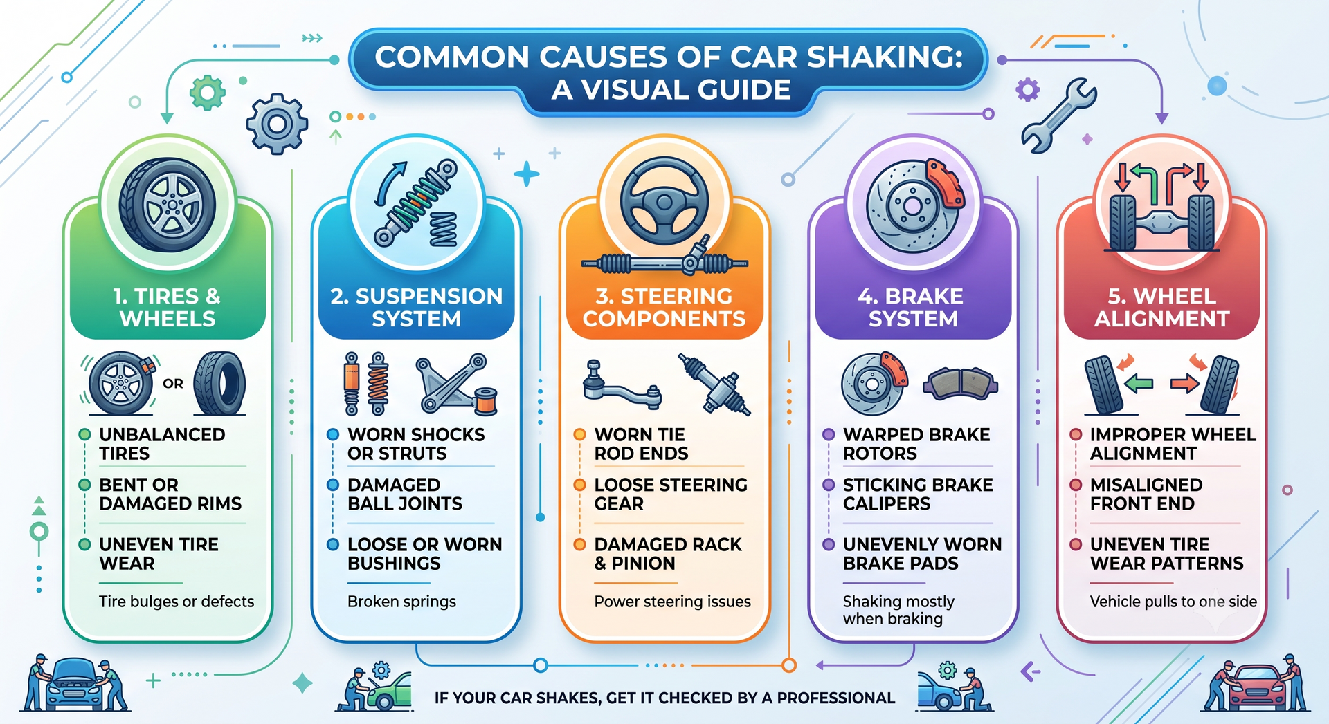 common causes of car shaking suspension repair alignment steering issues