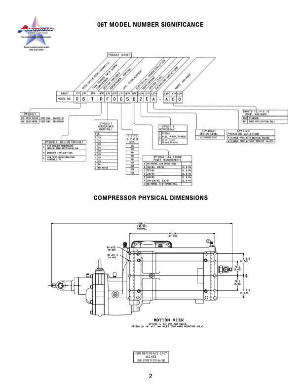 Technical blueprint of a compressor assembly with labeled parts and side-view dimensions