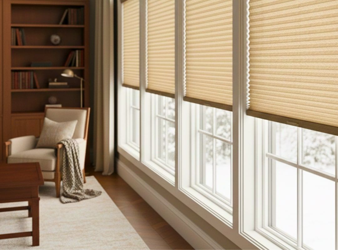 Cellular shades in a sunlit room