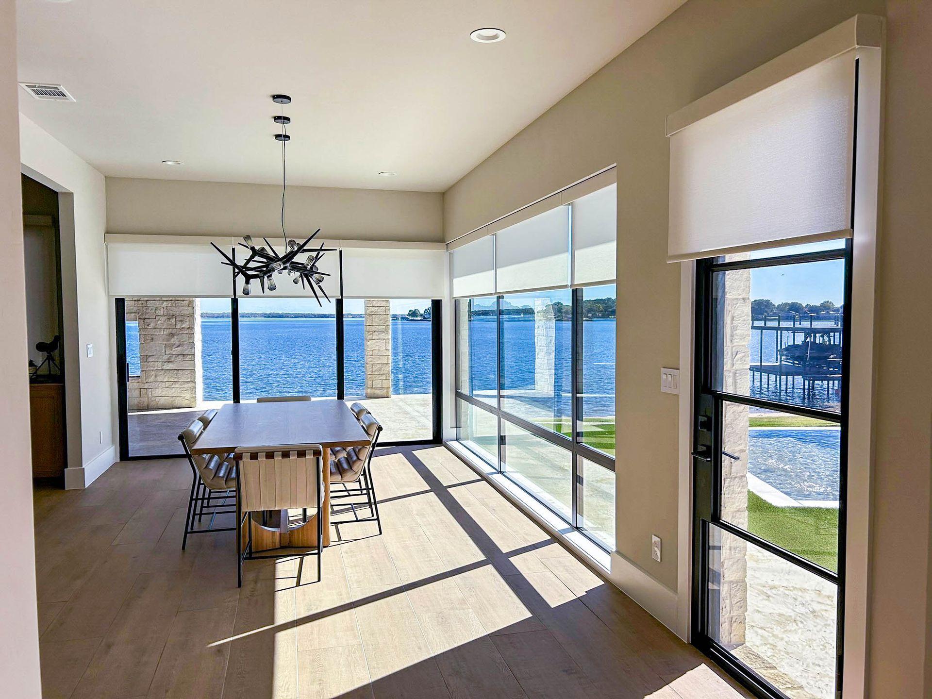 Motorized Roller Blinds (Solar Shades) on a Central Texas lake home