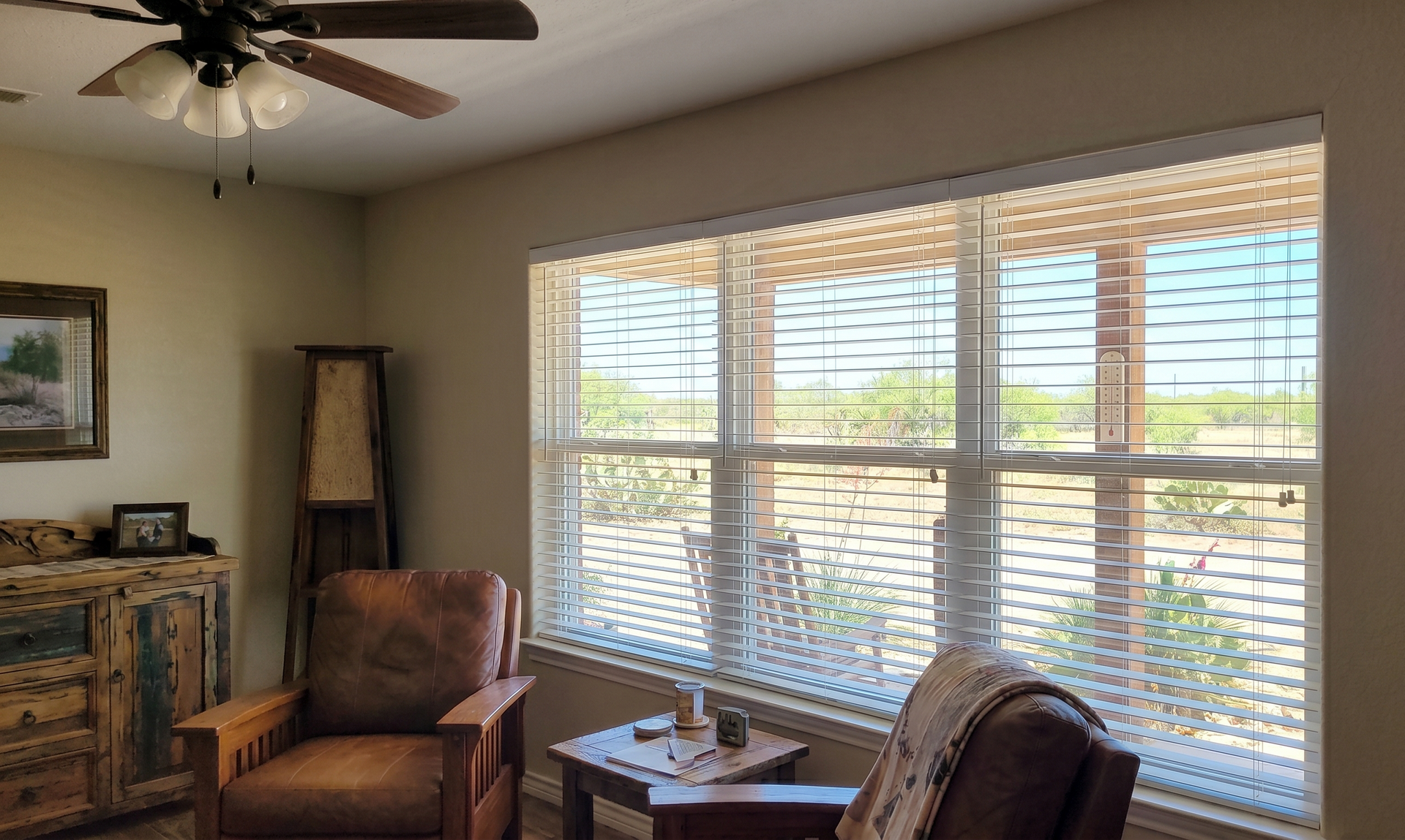 Faux wood blinds in a Texas kitchen