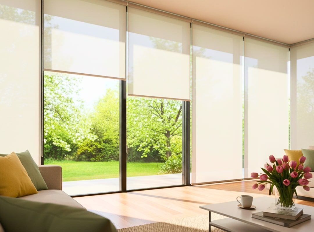 Modern roller shades in a living room