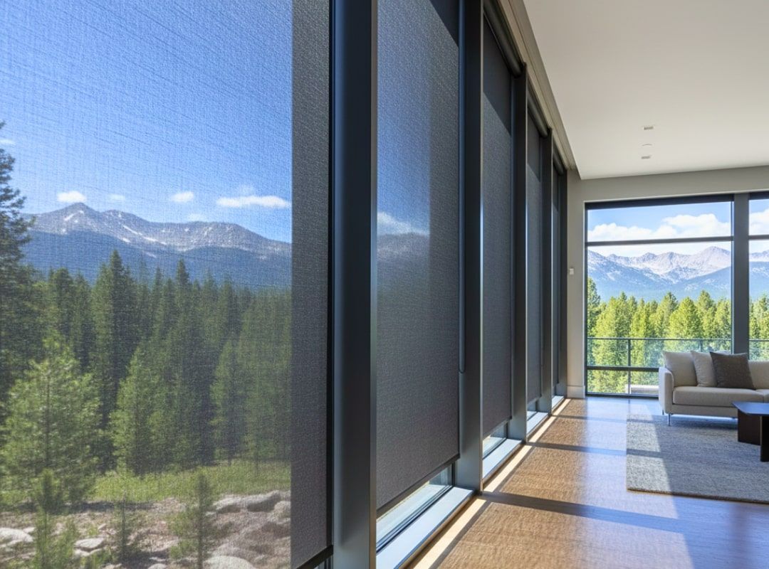Solar shades reducing glare in a bright room