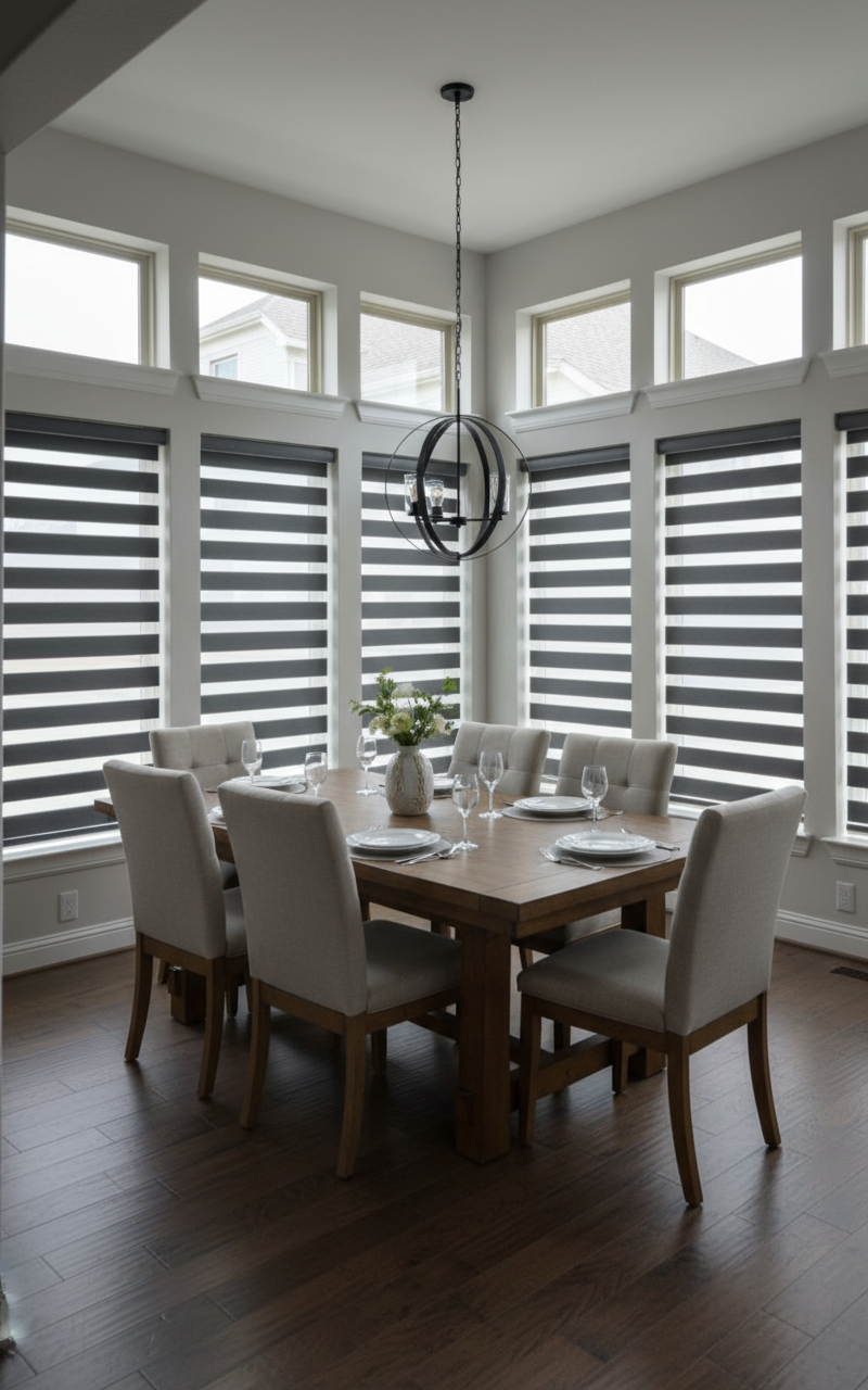 Motorized window treatments in a Texas living room