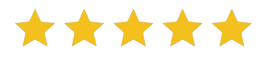 A row of five yellow stars on a white background.