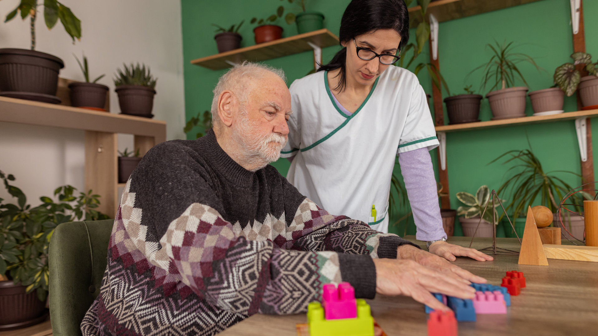 Giving challenges to an elderly man with Alzheimer