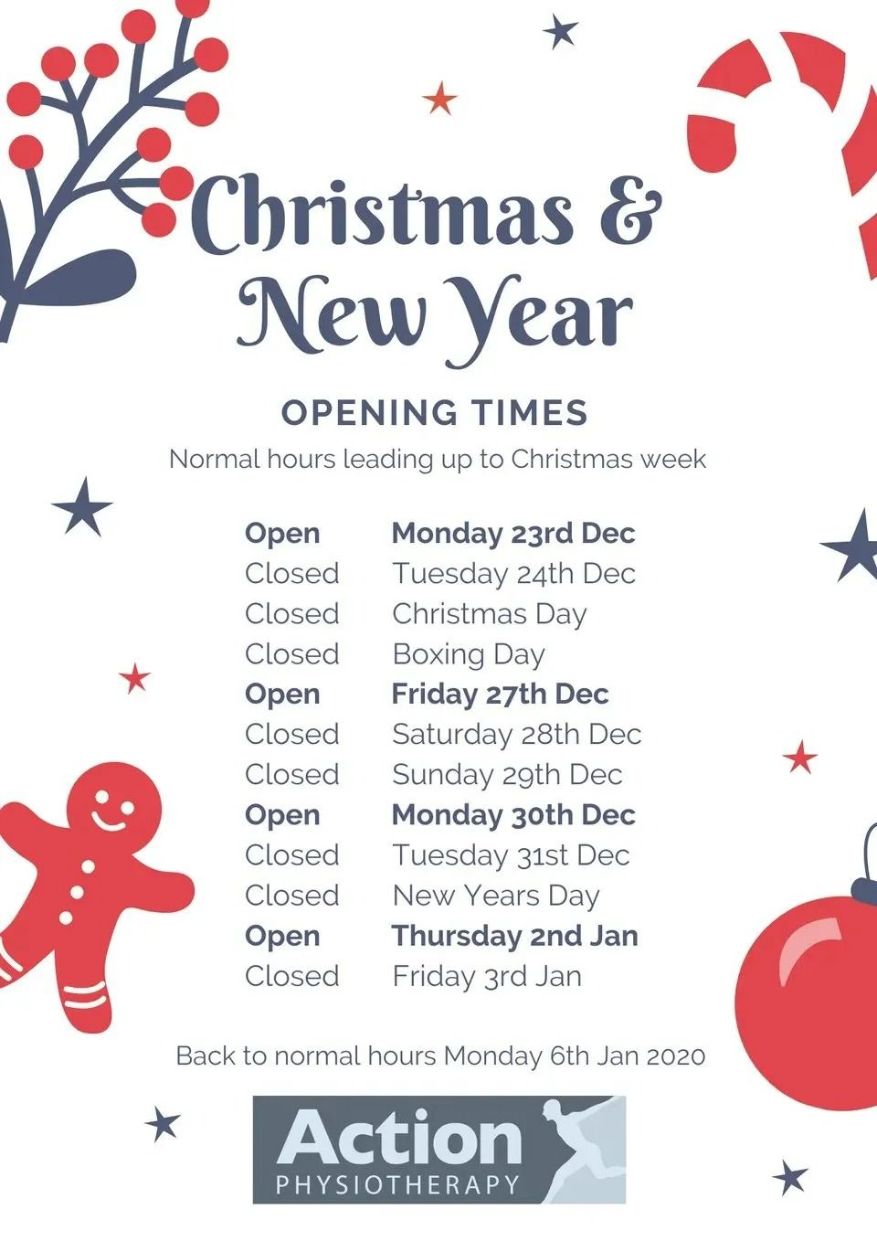 A Christmas and New Year Flyer for Action Physical Therapy — Action Physiotherapy in Cooks Hill, NSW