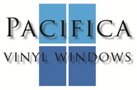 Pacifica Vinyl Windows logo with blue window panes and black serif text
