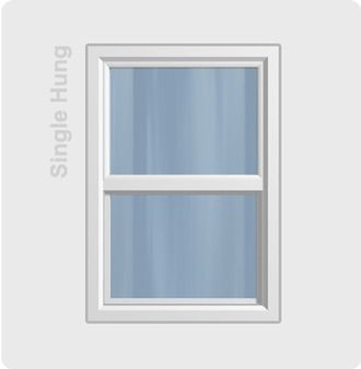 Single-hung window with white frame and blue glass panels