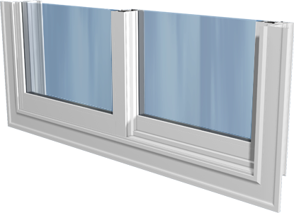 White double-hung window with blue-tinted glass panes