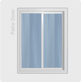 White-framed sliding patio door with two blue-tinted glass panels