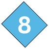 A blue diamond with the number eight inside of it.